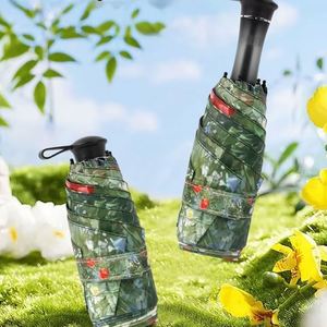 Paraguas de Bolsillo Mini con Protección UV, Plegable en Cinco Secciones, con Mango Retráctil, 6 Varillas, Vinilo Negro, Diseño Fresco y Moderno para Mujer - Product Image 1