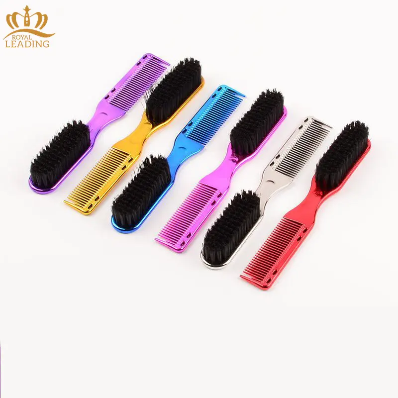 Fournitures de coiffeur professionnel Double face hommes coupe de cheveux peigne brosse à barbe tête d'huile brosse de coiffure barbe brosse de nettoyage