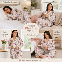 Baju Tidur Wanita Motif Sapi Cetak Khusus dengan Kancing Depan, Set Piyama Wanita, Gaun Piyama Lembut dan Elastis, Pakaian Tidur