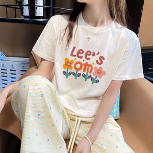 เสื้อยืดลายกราฟิกผ้าฝ้าย100% สำหรับผู้หญิงฤดูร้อน2025เสื้อยืดคอกลมอเนกประสงค์พิมพ์ลายดิจิตอล - Product Image 3