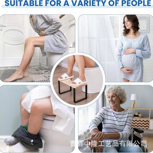 Movable Toilet <b>Stool</b> For Children With Metal Legs Height Adjustable <b>Bathroom</b> Footstool Waterproof Natural Wood Color - Product Image 4