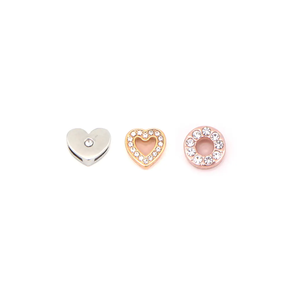 8mm Heart Sliders Small Silver Rose Gold Love Heart Slide Charms Keeper for Kids Mesh Bracelets Accessories Making