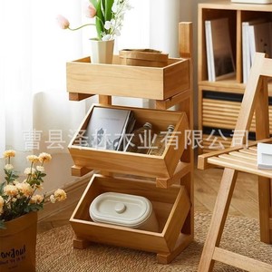 Solid Wood Multi Layer Storage <b>Rack</b> 3 Tiers Wall Mounted Rectangle Durable For <b>Kitchen</b> Living Room Snack Vegetable Storage - Product Image 2