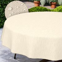 Nappe en toile cirée lavable, motif uni, aspect lin, facile d'entretien, hydrofuge, 140 cm (rond), crème, bord coupé
