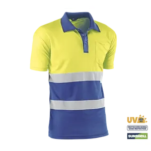 Chemises polo - HV720BCROYAL S Wales - Couleur : Jaune fluorescent/bleu - Rayures « Eye bird » avec trois bandes - Product Image 1