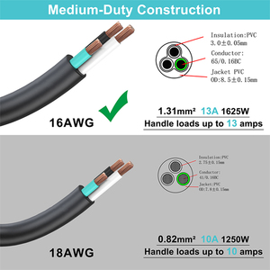 3-Prong Power Extension Cable, NEMA 5-15P to 5-15R, Space Saving <b>Angled</b> Plug - Product Image 4