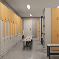 Solution de casier HPL grain de bois imperméable et durable de type Z, personnalisée en usine, avec serrure RFID pour les installations sportives
