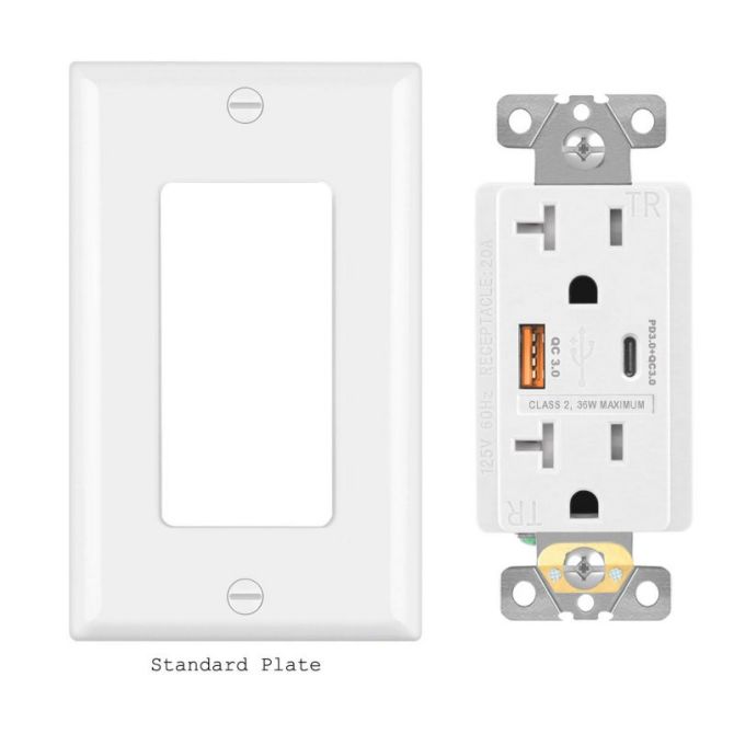 Weiße FTR20QC Double 2 USB-Steckdosen mit Strom versorgungs funktionen