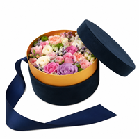 Boîte à chapeau ronde en velours de luxe personnalisée avec poignée en ruban de satin, bord intérieur doré, emballage cadeau rigide pour cadre photo, bougie