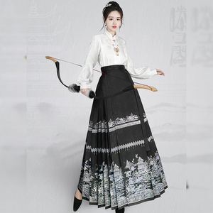 Abito Tang da Donna per Uso Quotidiano, Stile Tradizionale Cinese con Stampa Floreale, Gonna a Faccia di Cavallo Realizzata a Mano da Artisti Cinesi, in Poliestere - Product Image 3