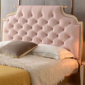 <span class=keywords><strong>Lit</strong></span> de Mariage Américain de Luxe Moderne et Simple en Cuir Rose, Taille Européenne, en Bois Massif, Style Princesse Française - Product Image 4