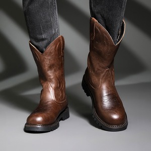 Bottes de travail montantes pour hommes, style western américain et européen, bottes de motard tendance - Product Image 2