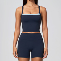 Europäisch-Amerikanischer Naked-Feeling Schweißableitender Spandex/Nylon Einfarbiger 2-Teiliger Sportanzug Cross-Border Cross Beauty Back Yoga