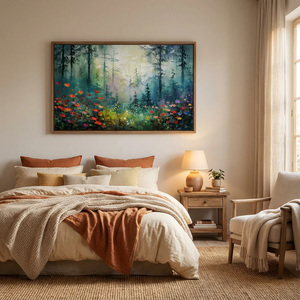 Whispering Woods Impressionistic Forest Landscape Painting with Colorful Wildflowers <b>Large</b> Commercial Abstract Acrylic Wall Art - Product Image 1
