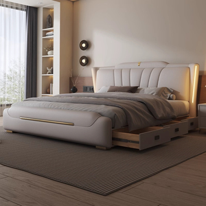 Hot Bán Cổ Điển Giường Da Giá Rẻ Với 3 Ngăn Kéo Trắng Lưu Trữ Vua Giường Đặt Đồ Nội Thất Phòng Ngủ Nữ Hoàng Kích Thước Giường Khung Cho Nhà - Product Image 2