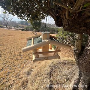 Wooden <b>Standing</b> <b>Bird</b> Feeder Natural Wood Color Outdoor <b>Bird</b> Feeding Station For Backyard Birding - Product Image 3
