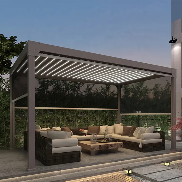 Outdoor garden yard electric louvre roof aluminum remote control pergola motorized waterproof luxury gazebo garden pavillon