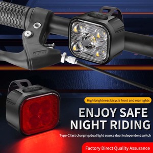 Super Bright <b>Night</b> Riding Bicycle Front and Back <b>Light</b> Set USB-C Rechargeable Waterproof LED Aluminum Bike <b>Light</b> - Product Image 2