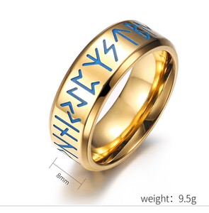 Anillo Vikingo Runas Titanio Acero Hombre Mujer 8mm Ancho Mitologia Nordica Grabado Geometrico Banda Joyeria Unisex Regalo - Product Image 3