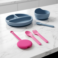Ensemble d'alimentation pour bébé en silicone LSR de qualité médicale, sans BPA, avec assiette à ventouse, bol, bavoir, tasse, cuillère et fourchette