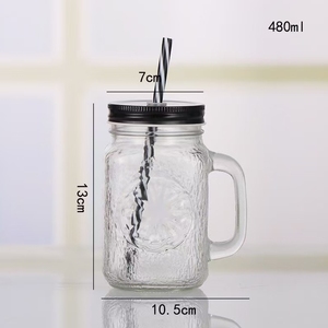 Wholesale 16oz Glass Cups Colored Mason Jar With Handle and <strong>Straw</strong> for Iced Coffee <strong>Milkshake</strong> Smoothie Tea - Product Image 6