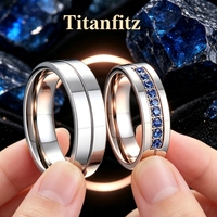 Titanfitz - alliances de mariage pour couple en acier inoxydable 316L écologiques, ne se décolorent jamais, avec zircone bleue 5A, alliances de promesse pour lui et pour elle