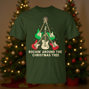 Camiseta Holiday Guitar Under The Tree para adultos, unisex, cuello redondo, estampado digital - Product Image 3