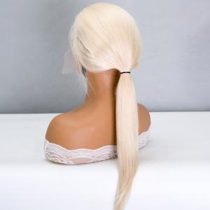 NUEVA Peluca de Cola de Caballo con Encaje HD de Nudo Único, Cabello Humano Remy Europeo Virgen, Color Rubio Blanco, Encaje Activo en la Parte Superior - Product Image 4