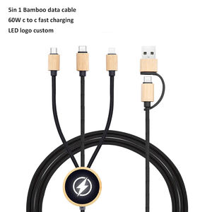 Câble de données USB Type C 60W en bambou RPET et nylon, durable, pour voyage, 5 en 1, avec logo LED personnalisé, charge rapide - Product Image 1