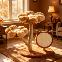 BloomAutumn Modern Luxury 72.5cm Caramel Floral Cat Tree Double Flower Perches Cat-Ear Sisal Scratch Board Curved Wood Trunk.