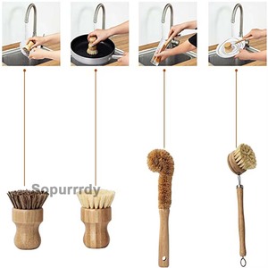 Ensemble de brosses de nettoyage en bambou pour cuisine avec logo personnalisé, 100% naturelles, écologiques, en sisal et en fibre de palme, pour le lavage des ustensiles - Product Image 3