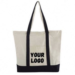 Sac fourre-tout personnalisé en toile de coton recyclable imprimé et assemblé, avec poche et fermeture éclair - Product Image 1