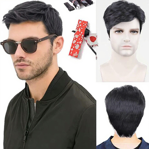 <span class=keywords><strong>Parrucca</strong></span> da <span class=keywords><strong>uomo</strong></span> naturale per capelli sintetica resistente al calore <span class=keywords><strong>parrucca</strong></span> <span class=keywords><strong>corta</strong></span> dritta con fibra ad alta temperatura di colore nero pizzo trasparente - Product Image 2