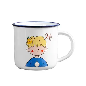 14oz Wholesale enamel mugs household classic retro cartoon ceramic cups Tea vats