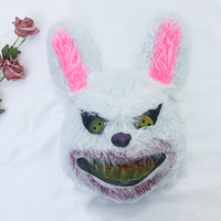 Masque de lapin d'horreur en peluche à longues oreilles avec lumières, masque d'horreur pour Halloween, maison hantée, style animal, accessoire en plastique