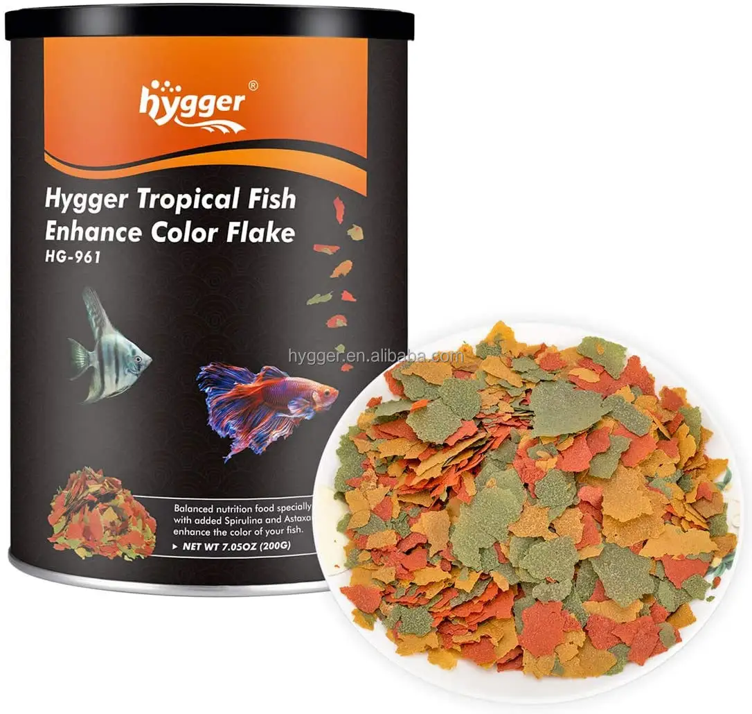 Hygger Fischfutter Flocken, 7,05 Unzen tropische Farb flocken Gesundheit Aufhellung für die meisten Fische zB Betta, Angel fish, Guppy usw.