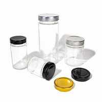 Wholesale Round Depth Mouth Clear Glass Honey Jam Jar With Screw Metal Lids