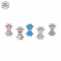 Piercing Labret en Titane G23 avec Zircon Cubique Plat et Zircon Cœur pour Oreille, Hélix, Cartilage, Lèvre, Plusieurs Couleurs, OEM