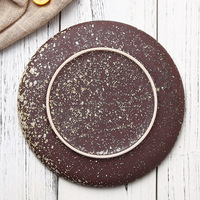 Assiettes de dîner en céramique à texture de fausse pierre de style japonais rétro, plateau à steak, plat de cuisson, plaque à pizza, compatible micro-ondes