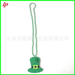 Collier à pendentif chapeau vert perlé, accessoire de costume pour la fête de la Saint-Patrick, bijoux fantaisie en forme de dessin animé - Product Image 4