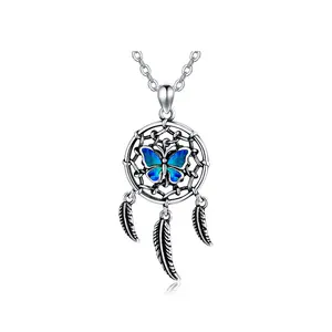 Custom Necklace 925 Silver Boho Feather Dangling Feather Butterfly 3D Pendant Charms