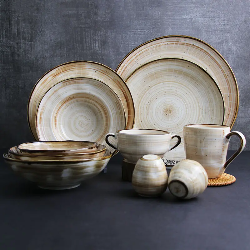 Western nordique 12 pièces assiettes à dîner en céramique ensemble vaisselle vaisselle en porcelaine ensemble de dîner