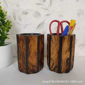 Thai Solid Wood <b>Pen</b> Holder Vintage Style Round Desktop Storage <b>Box</b> Home Office Supplies Gift Ornament - Product Image 2
