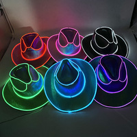 Chapeau de cowboy occidental décontracté pour adultes, couleur nacrée changeante, 100 % polyester, LED sans fil lumineuse, pour fêtes d'Halloween en extérieur et spectacles