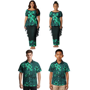 Conjunto Familiar Personalizado de Alta Calidad, 4 Piezas, Camisa Hawaiana para Hombre, Vestido Polinesio Puletasi para Mujer, Conjuntos a Juego para Hija, Familia Samoana - Product Image 5