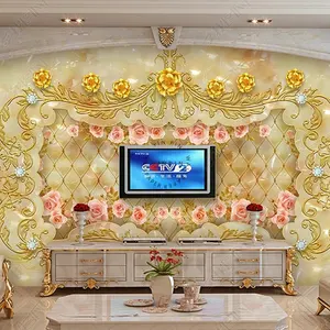 European <strong>Gemstone</strong> Flower Relief Adhesive Wall 5d <strong>Wallpaper</strong> for Living Room - Product Image 5