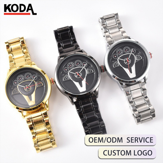 Custom OEM/ODM Car Wheel Quartz Watch for Men Unisex Luxury 40mm Pointer Alloy Case Leather Strap Crystal Sport Water Resistant