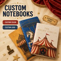 Ensemble de 3 carnets personnalisés LABON « Night Circus » – Journaux à couverture souple cousus à cheval, motif cheval de carrousel moutarde, tente de cirque et étoiles dorées