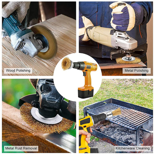 Disques de <span class=keywords><strong>brosse</strong></span> <span class=keywords><strong>métallique</strong></span> larges et plats en acier pour perceuses, revêtement laiton, pour décapage de rouille et de peinture, ébavurage de métaux et nettoyage des soudures - Product Image 6