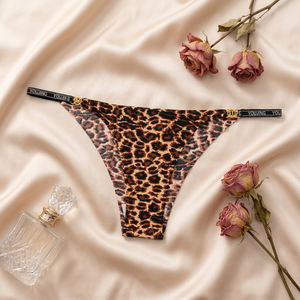 Culotte string sans couture à imprimé léopard pour femme, taille basse, en soie glacée, confortable, ultra-fine, tricotée, sous-vêtement sexy, vente en gros - Product Image 4